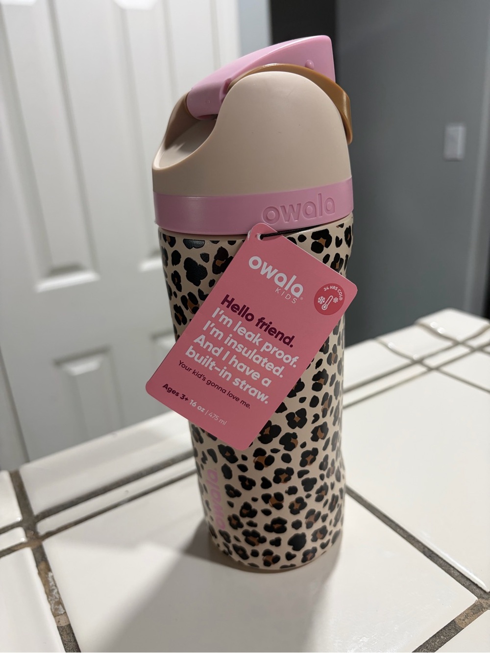 Owala Kids Leopard Insulated Bottle - Pink Accent